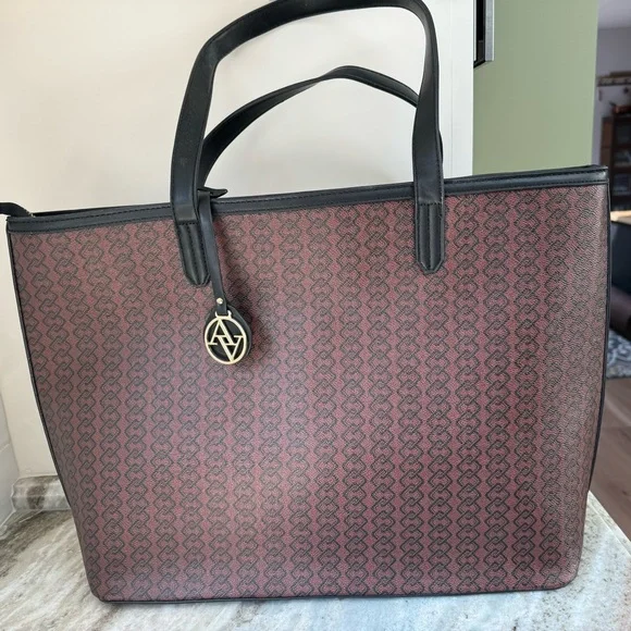 NWT!! Adrienne Vittadini Workbook Tote,Rich brown dark green/black/khaki stripe - Picture 2 of 16
